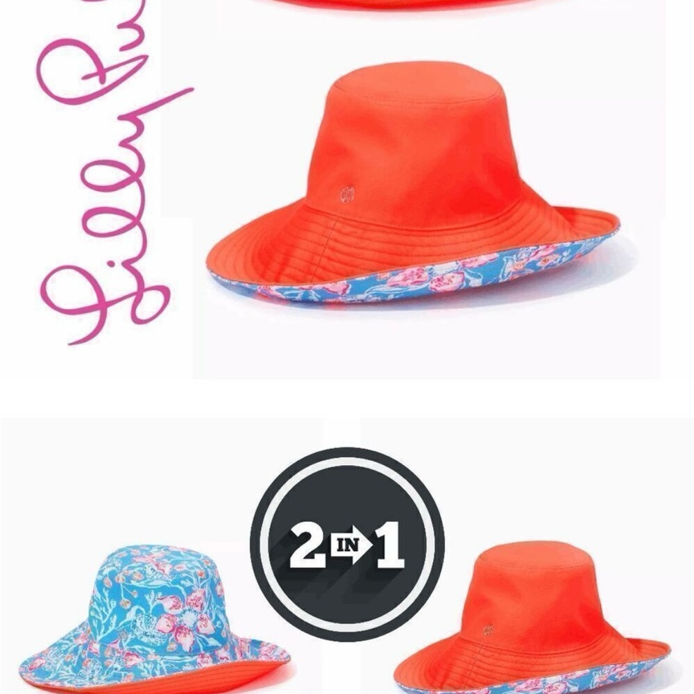 Tory Burch Orange and Floral Reversible Hat